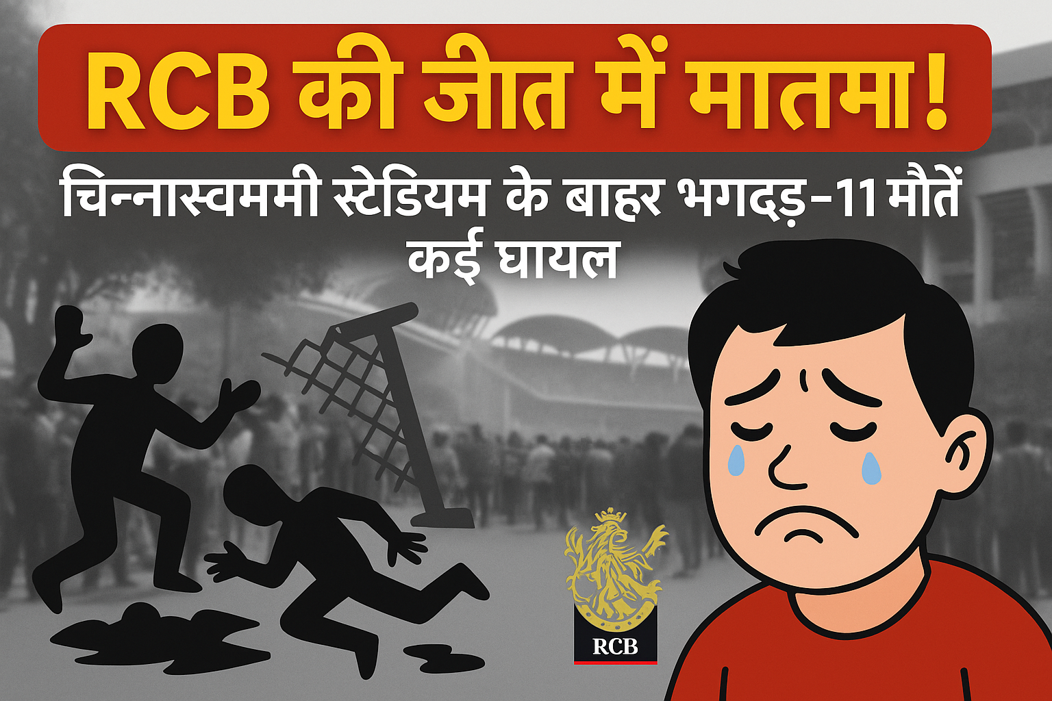 RCB की पहली IPL जीत, बेंगलुरु में भगदड़, RCB जश्न हादसा, बेंगलुरु हादसा 2025, चिन्नास्वामी स्टेडियम भगदड़, IPL 2025 भगदड़, IPL जीत पर मौतें, RCB फैंस हादसा, विराट कोहली RCB जीत, Bengaluru stampede IPL, IPL victory tragedy, RCB celebration crowd crush, RCB news in Hindi, IPL 2025 breaking news, Bangalore stadium mishap, Crowd management failure India, RCB fans injured, Bengaluru stadium news today, IPL safety negligence, KSCA negligence news