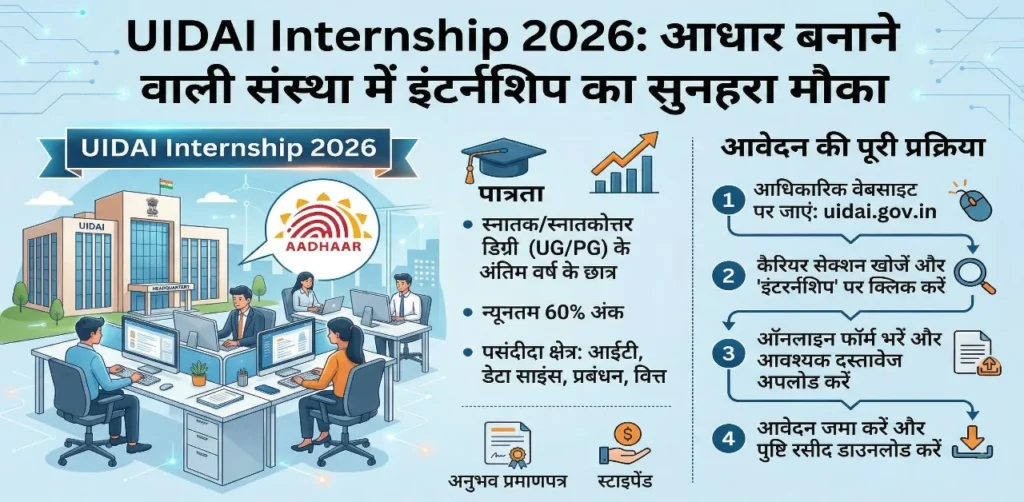 UIDAI Internship 2026: आधार बनाने वाली संस्था में इंटर्नशिप का सुनहरा मौका, जानें पात्रता और आवेदन की पूरी प्रक्रिया