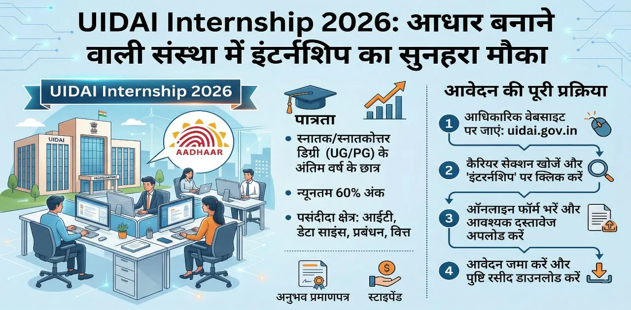 UIDAI Internship 2026: आधार बनाने वाली संस्था में इंटर्नशिप का सुनहरा मौका, जानें पात्रता और आवेदन की पूरी प्रक्रिया